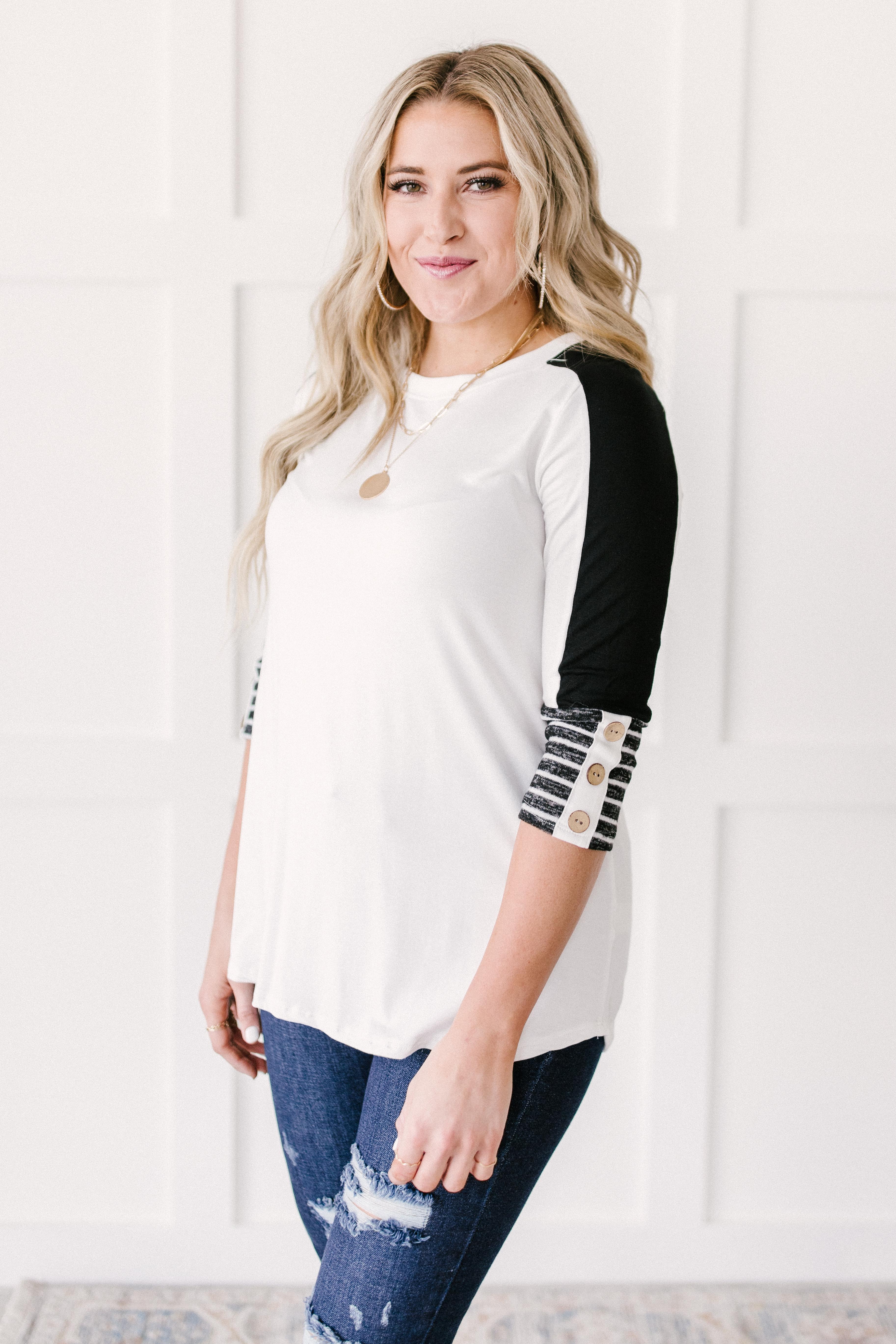 The Edge Of Stripes Top in White