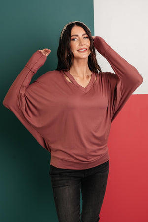 The Lillian Cut-Out Neckline Top in Rust