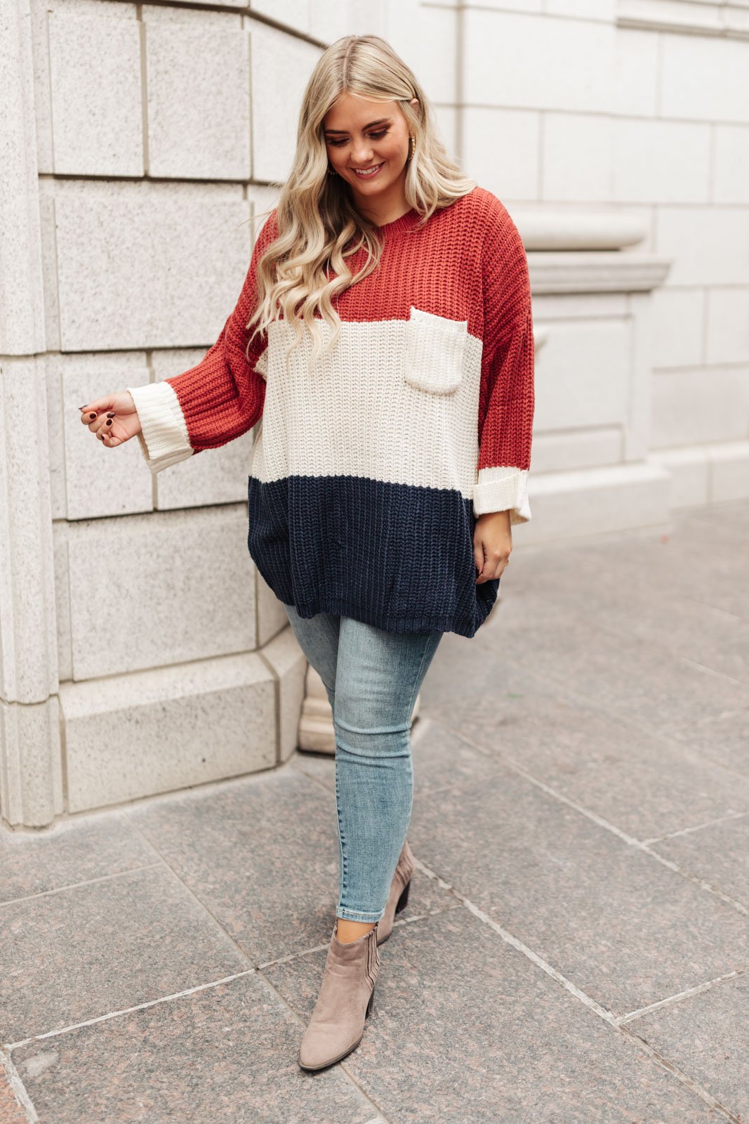 DOORBUSTER Three Times The Color Sweater in Navy Combo