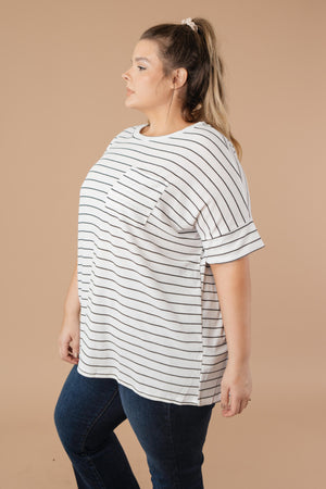 Tow The Line Striped Tee In Off White