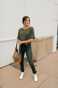Tow The Line Striped Tee In Olive