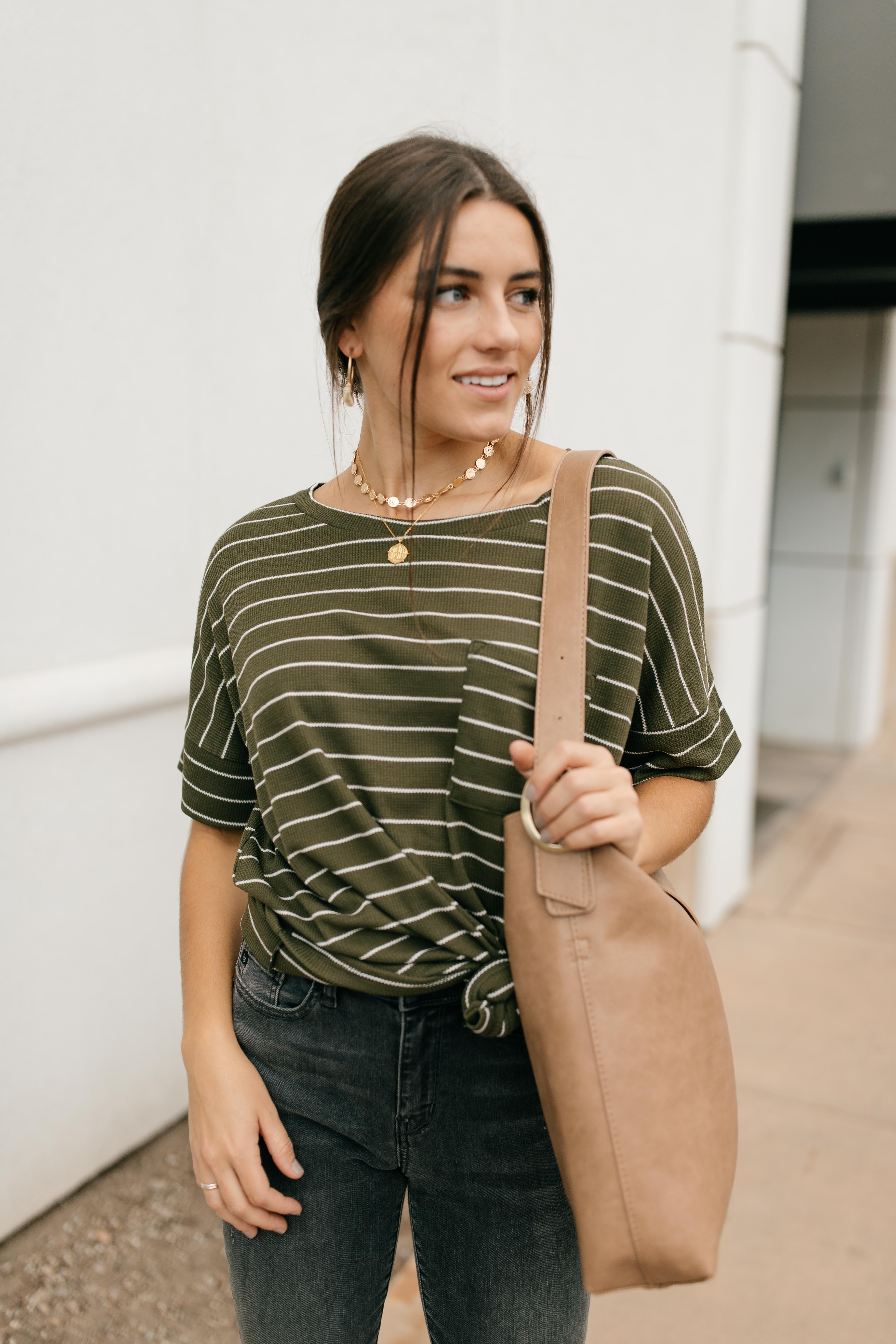 Tow The Line Striped Tee In Olive