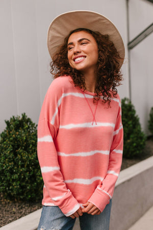 Wave of Stripes Top in Coral