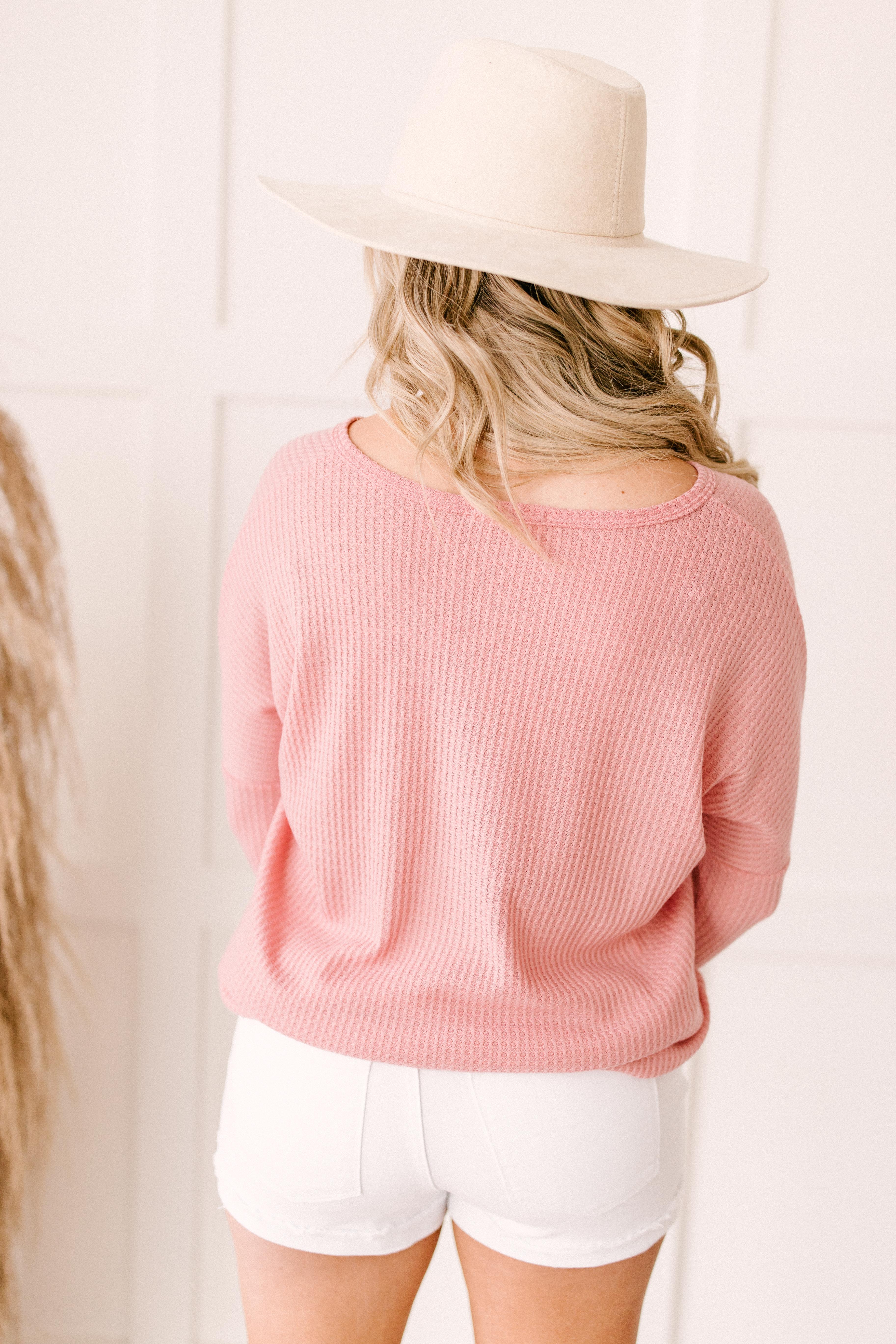 Willow Waffle Knit Top in Blush