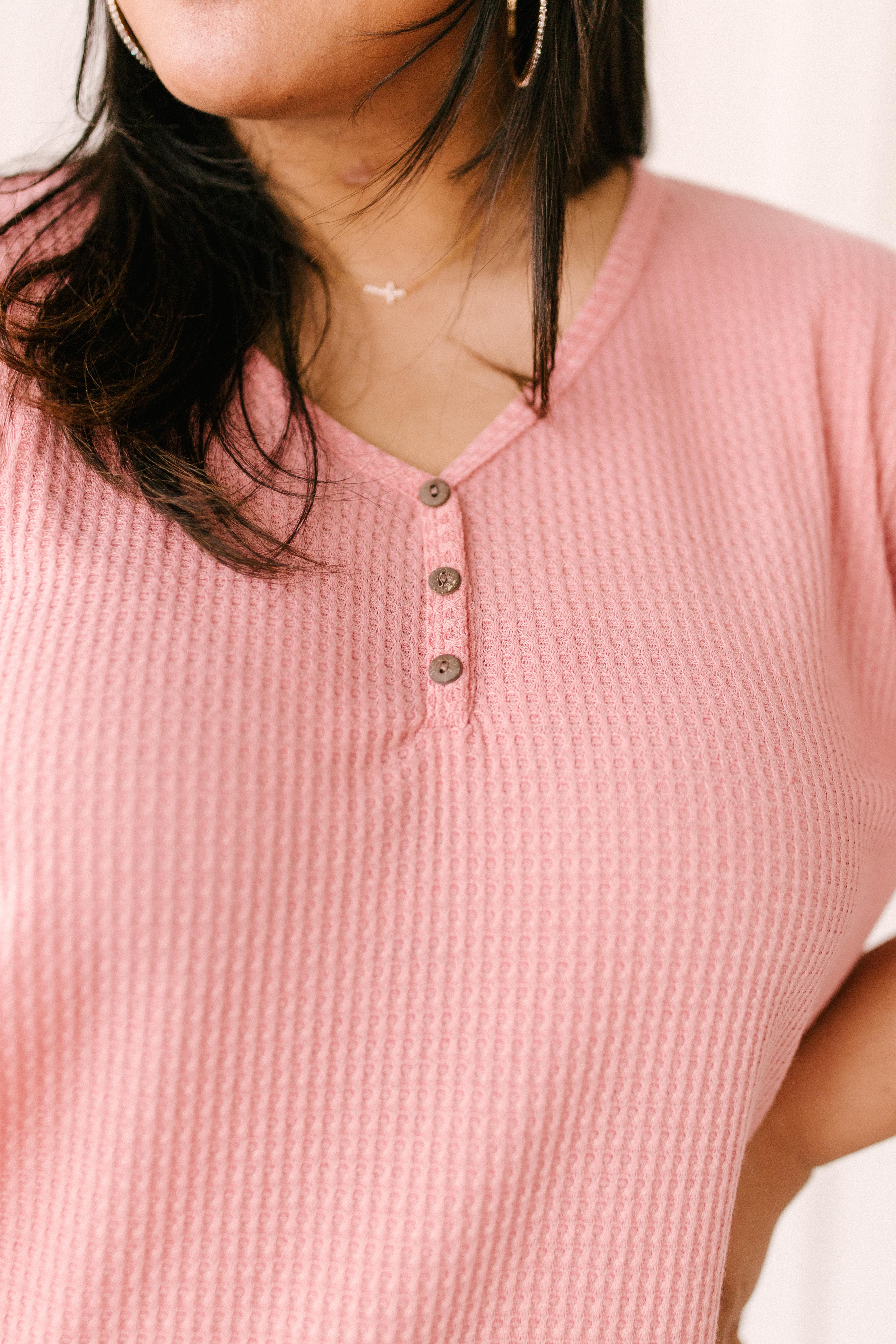 Willow Waffle Knit Top in Blush