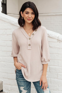 Wonderfully Waffled Top in Taupe