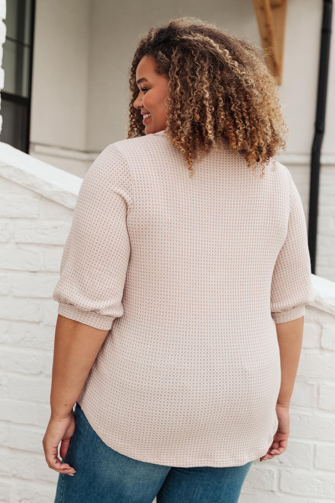 Wonderfully Waffled Top in Taupe