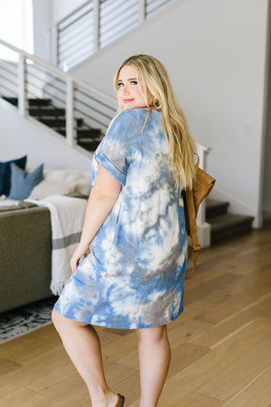 Tie Dyed Comfort T-Shirt Dress In Blue