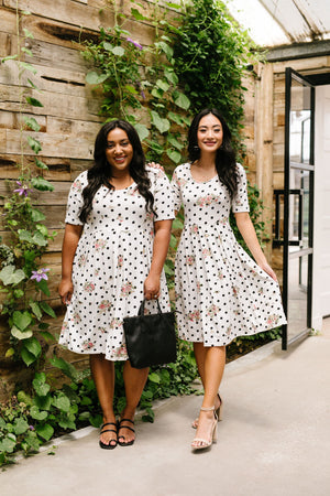 Dots & Roses Dress In Ivory