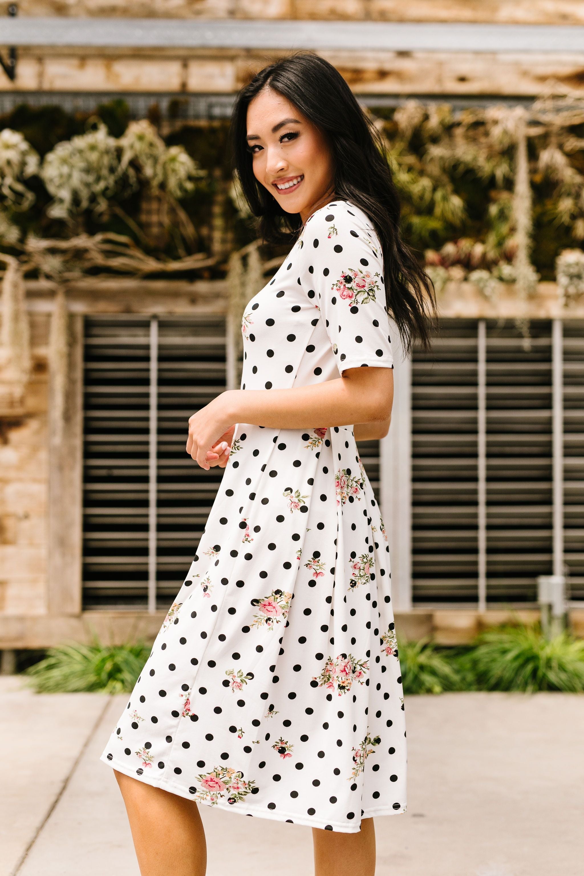 Dots & Roses Dress In Ivory
