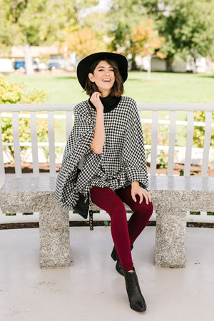 Houndstooth Poncho in Black and White