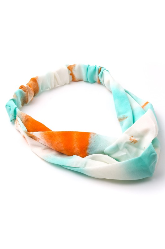 Tie Dye Headband In Aqua & Orange