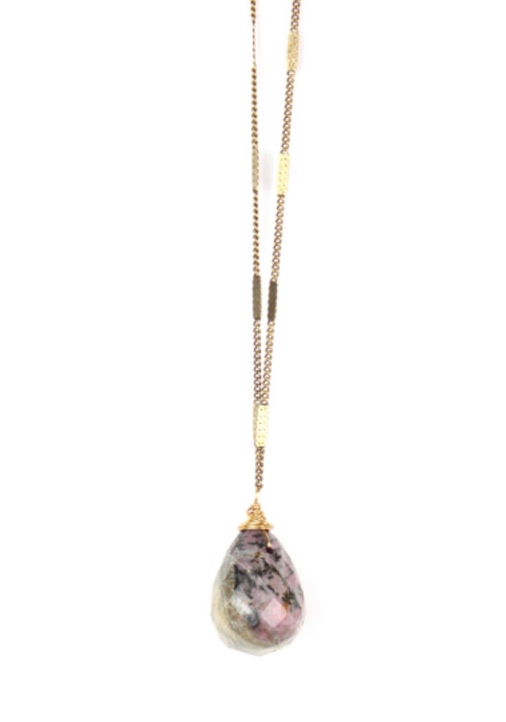 Zara Drop Necklace - Black Line Rhodonite