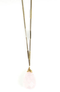 Zara Drop Necklace - Rose Quartz