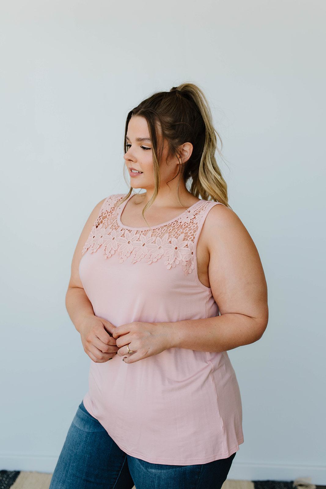 Lace & Shoulders Above The Rest Top In Blush