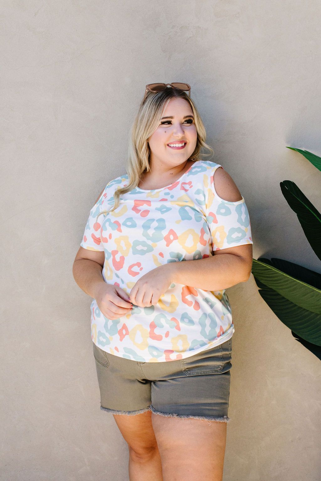 Leopard Kisses Cold Shoulder Top In Ivory