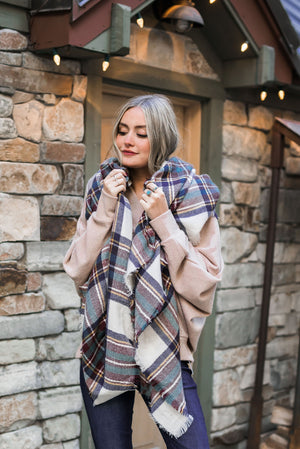 Mad For Plaid Blanket Scarf In Wine + Sage