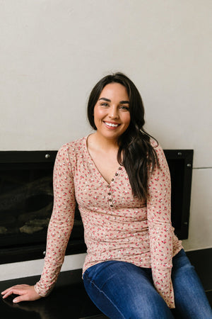 May Flowers Ribbed Top In Blush