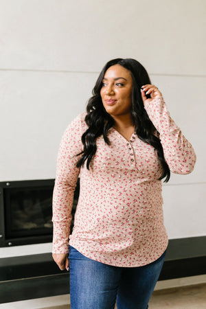 May Flowers Ribbed Top In Blush