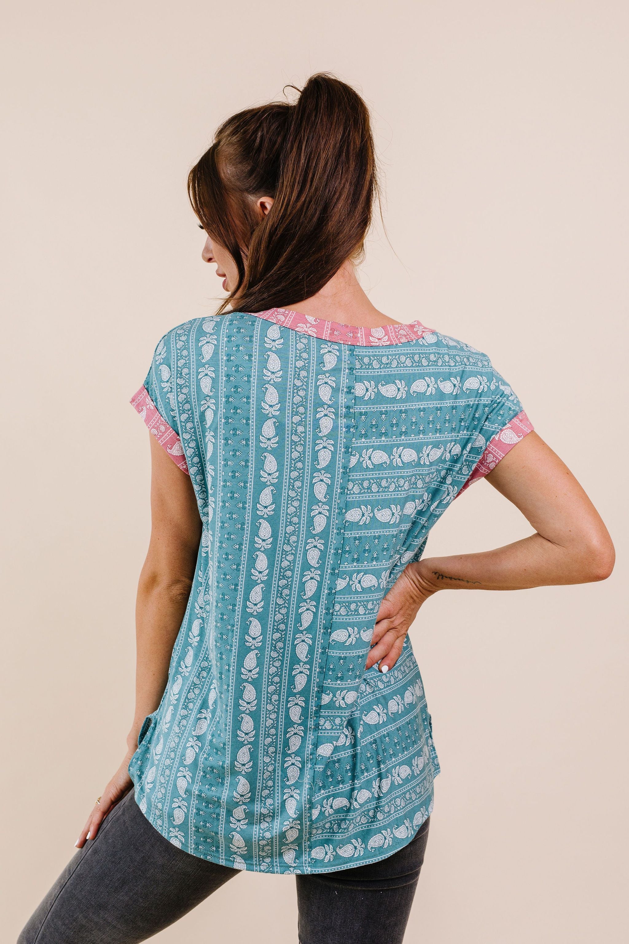 Paisley Block Party Top In Teal