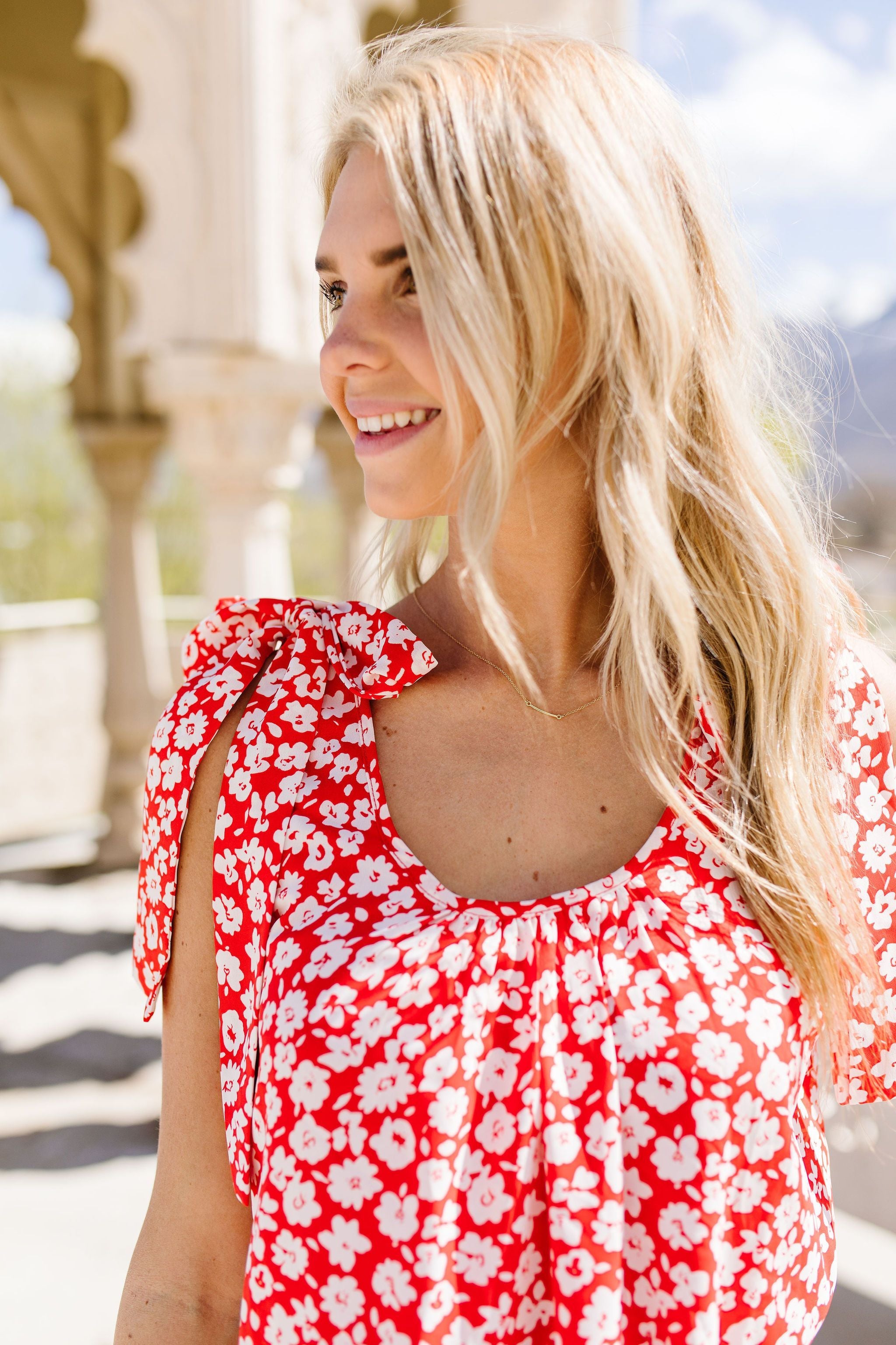 Spotted Rosette Dress In Red Coral