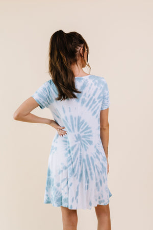 Swirl Tie Dye Dress In Aqua