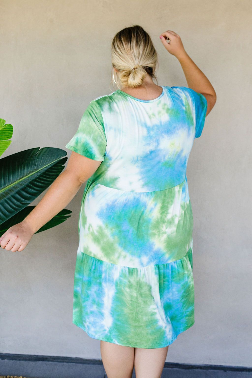 Tiered Tie Dye Dress In Turquoise & Green