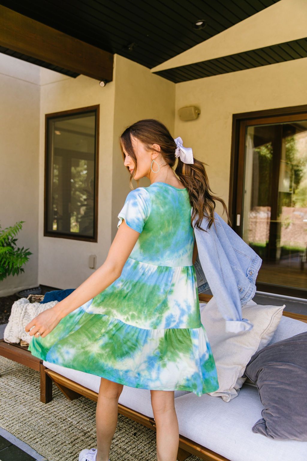 Tiered Tie Dye Dress In Turquoise & Green